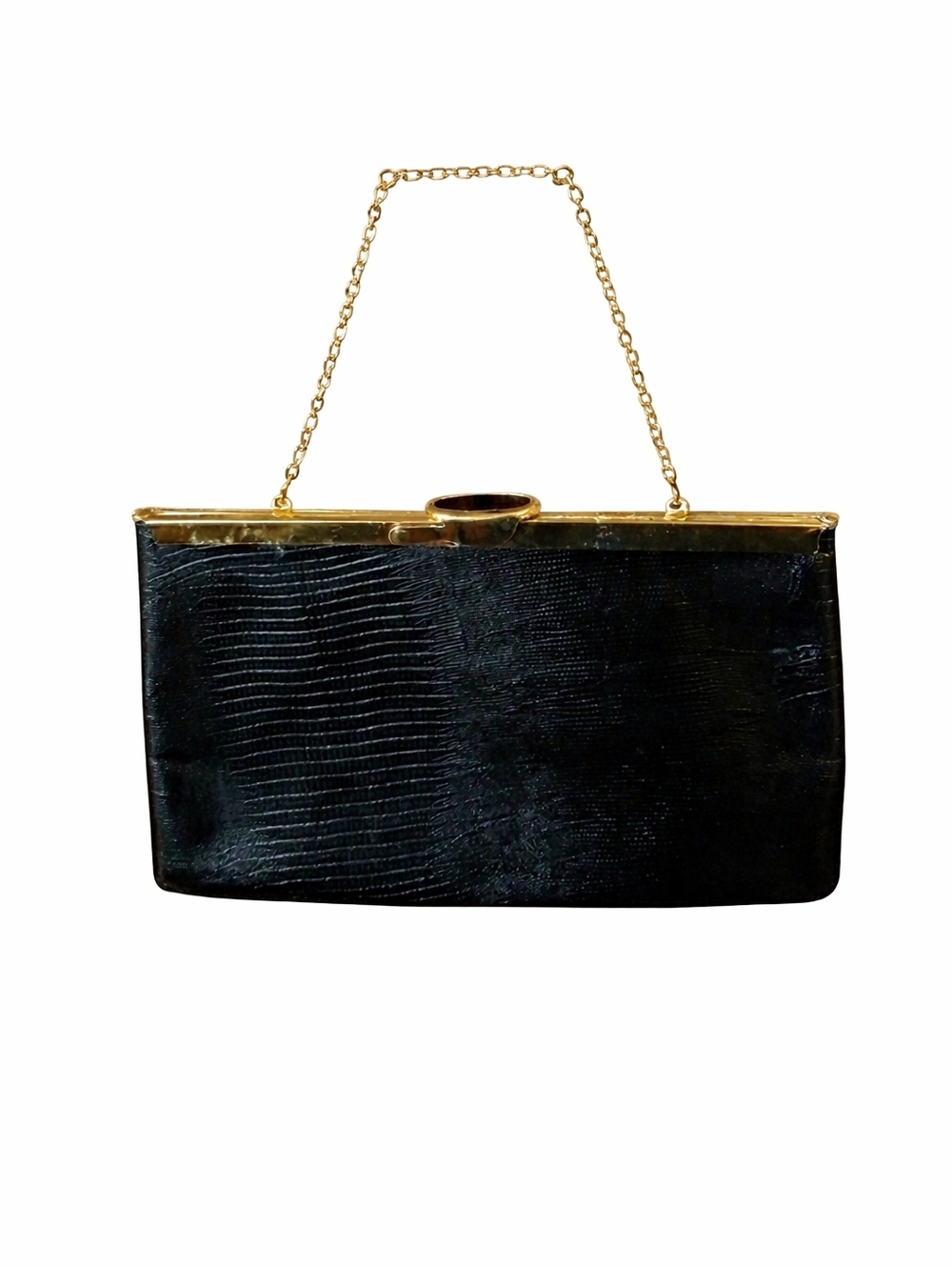 Black‎ vintage Etra Black Leather  Faux Croc evening handbag